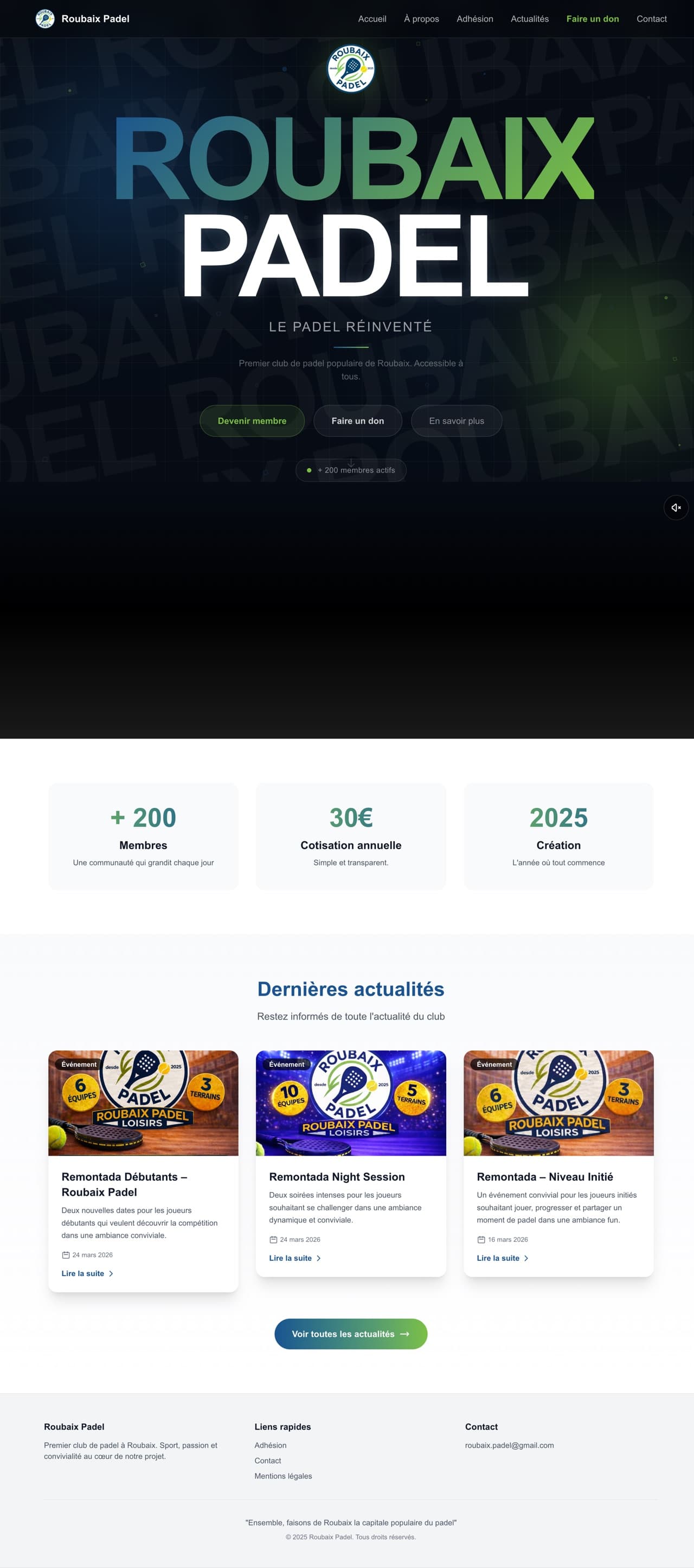 Aperçu du site Roubaix Padel